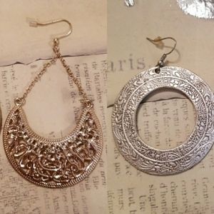 2 pair: Silver & gold tone chandelier earring set